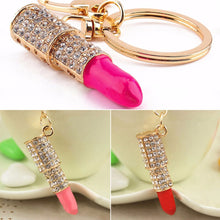 Lipstick Rhinestone Crystal Keyring Charm Pink Pendant Car Gold KeyChain For Woman Gift SM6