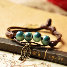 Braided Bronze Leaf Beads Features Ceramic Vintage Pendant Bracelet Jewelry SM6