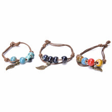 Braided Bronze Leaf Beads Features Ceramic Vintage Pendant Bracelet Jewelry SM6