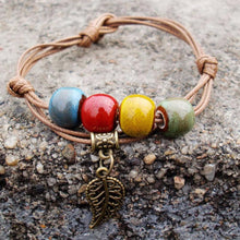 Braided Bronze Leaf Beads Features Ceramic Vintage Pendant Bracelet Jewelry SM6