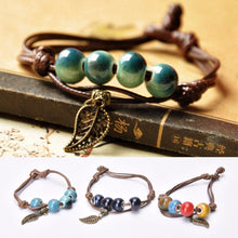 Braided Bronze Leaf Beads Features Ceramic Vintage Pendant Bracelet Jewelry SM6