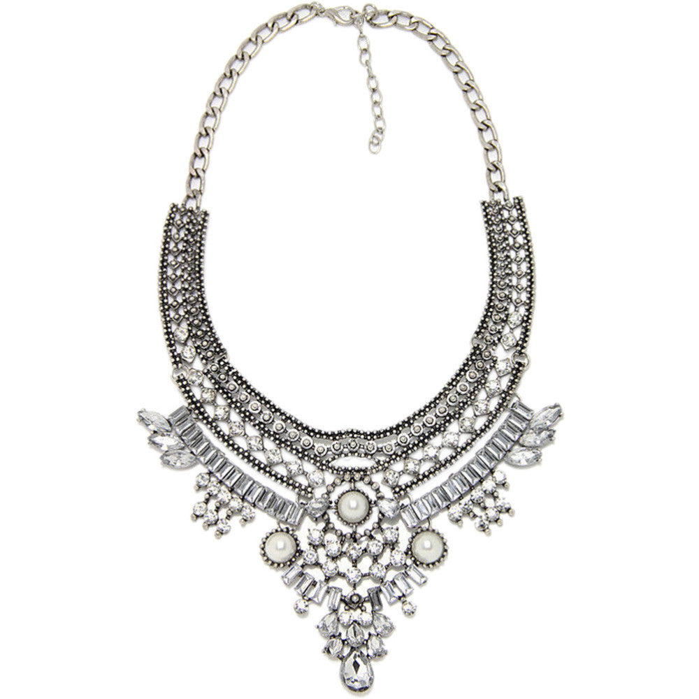 Women Crystal Pendant Chain Choker Chunky Statement Bib Necklace SM6