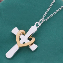 Women Silver Plated Jewelry Chains Necklace Dichroic Heart Cross Pendant Necklaces SM6