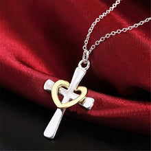 Women Silver Plated Jewelry Chains Necklace Dichroic Heart Cross Pendant Necklaces SM6