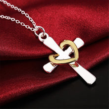 Women Silver Plated Jewelry Chains Necklace Dichroic Heart Cross Pendant Necklaces SM6