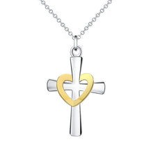 Women Silver Plated Jewelry Chains Necklace Dichroic Heart Cross Pendant Necklaces SM6