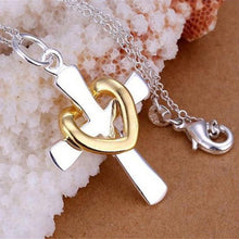 Women Silver Plated Jewelry Chains Necklace Dichroic Heart Cross Pendant Necklaces SM6