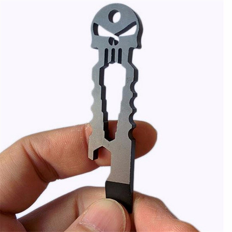 Outdoor Stainless Skull EDC Survival Pocket Tool Key Ring Pendant Opener Keychain SM6