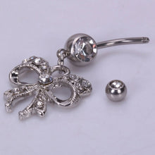 Piercing Navel Body Jewelry Surgical Steel Bowknot Design Rhinestone Belly Button Barbell Navel Ring Bar SM6