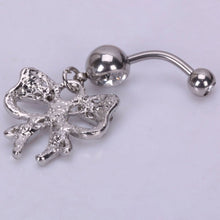 Piercing Navel Body Jewelry Surgical Steel Bowknot Design Rhinestone Belly Button Barbell Navel Ring Bar SM6
