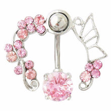 Pink Butterfly Crystal Flower Belly Ring Navel Studs Body Piercing Jewelry SM6