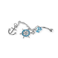 Rhinestone Navel Belly Bar Ring Ship Wheel Anchor Gem Dangle Barbell Piercing  SM6