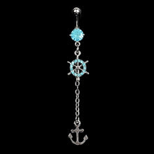 Rhinestone Navel Belly Bar Ring Ship Wheel Anchor Gem Dangle Barbell Piercing  SM6