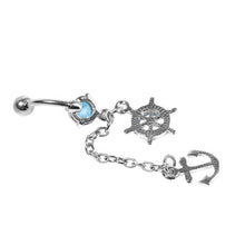 Rhinestone Navel Belly Bar Ring Ship Wheel Anchor Gem Dangle Barbell Piercing  SM6