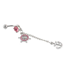 Rhinestone Navel Belly Bar Ring Ship Wheel Anchor Gem Dangle Barbell Piercing  SM6