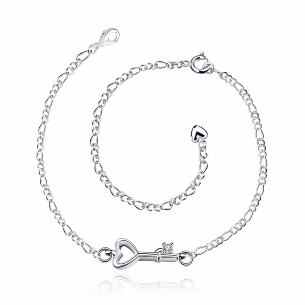 Silver Anklets Heart Key Foot Bracelet Ankle Chain Women  gift  SM6