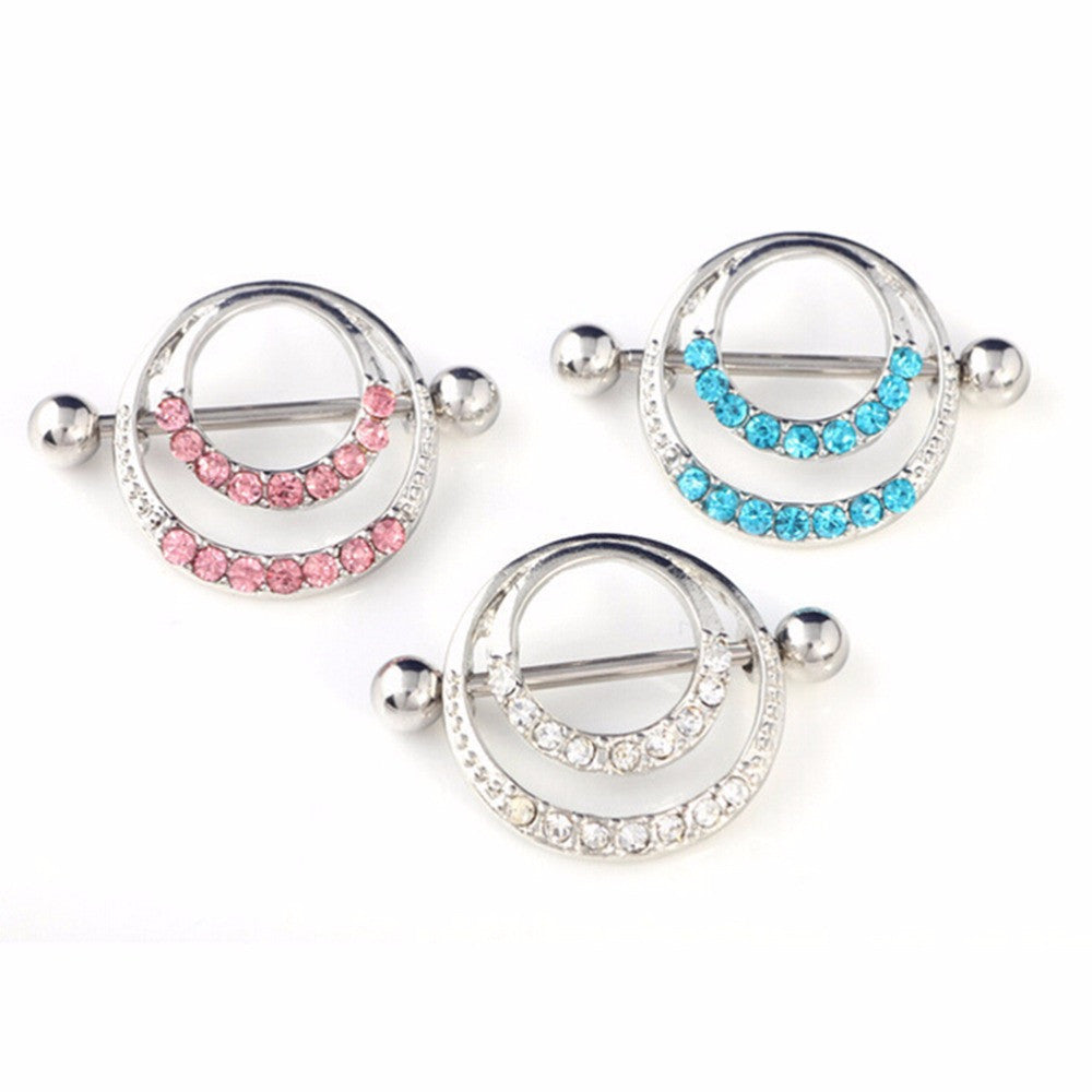 Women Men Body Jewelry Piercing Crystal Double Round Belly Bar Button Ring SM6