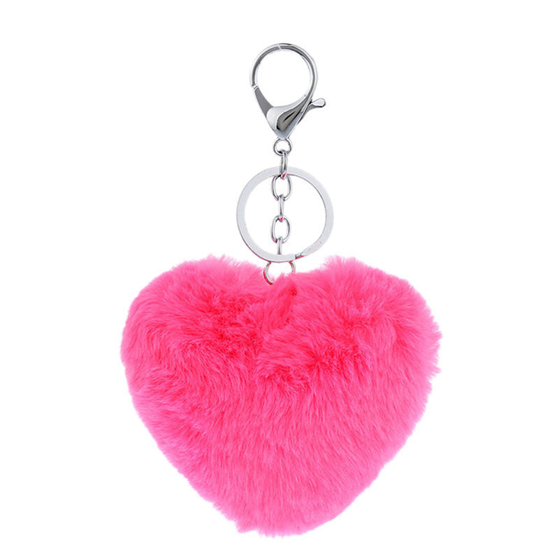 3 Colors Luxury Imitation Keychain Soft Heart Shape Ball PomPom Car H bag Key Ring  SM6