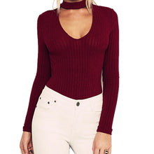 s 5 Colors Women Sexy High Neck V Long Sleeve Shoulder Ribbed Bodysuits Playsuits Rompers Jumpsuits  SM6