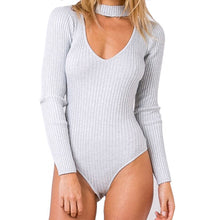 s 5 Colors Women Sexy High Neck V Long Sleeve Shoulder Ribbed Bodysuits Playsuits Rompers Jumpsuits  SM6