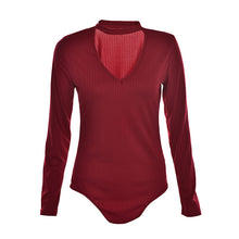 s 5 Colors Women Sexy High Neck V Long Sleeve Shoulder Ribbed Bodysuits Playsuits Rompers Jumpsuits  SM6