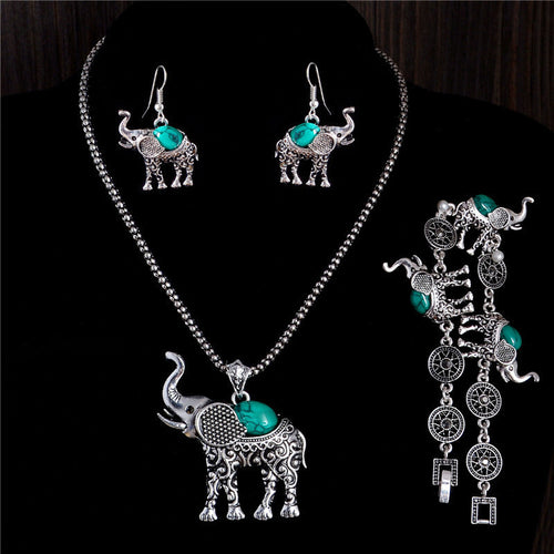 Bohemian Style Women Beautiful Elephant Jewelry Set Include Necklace Earrings Bracelet SM6