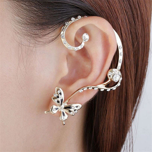 Crystal Rhinestone Butterfly Cuff Ear Clip On Earrings Wrap Women Jewelry Gift SM6