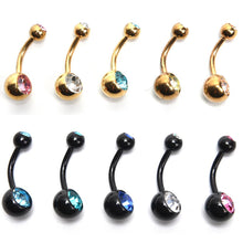 Black Titanium Rhinestone Barbell Navel Belly Button Bar Ring Body Piercing Curved Punk Earring Piercing SM6