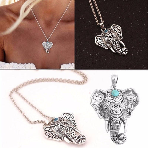 Boho Antique Necklaces Women Charm Vintage Pendants Ethnic Turquoise Elephant Choker Necklace Chain  SM6