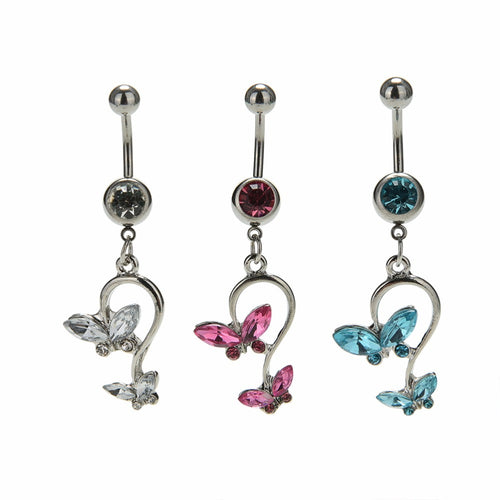 Butterfly Dangle Pendant Ball Button Barbell Bar Belly Navel Ring Body Piercing Jewelry SM6