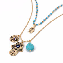Charms Blue Evil Eye Hamsa H  Necklace Vintage Bead Turquoise Necklaces Pendants Women Fine Jewelry SM6