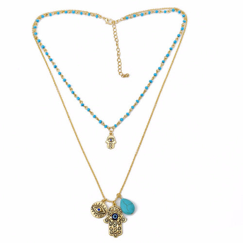 Charms Blue Evil Eye Hamsa H  Necklace Vintage Bead Turquoise Necklaces Pendants Women Fine Jewelry SM6