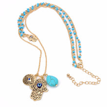 Charms Blue Evil Eye Hamsa H  Necklace Vintage Bead Turquoise Necklaces Pendants Women Fine Jewelry SM6