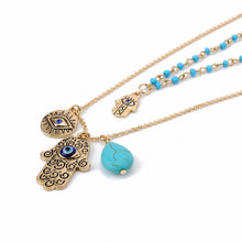 Charms Blue Evil Eye Hamsa H  Necklace Vintage Bead Turquoise Necklaces Pendants Women Fine Jewelry SM6