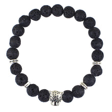 Black Beads Str  Bracelet Lava Rock Stone Animal Lion Leopard Tiger Head Bracelet Men's Bracelet Retro Vintage SM6