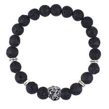 Black Beads Str  Bracelet Lava Rock Stone Animal Lion Leopard Tiger Head Bracelet Men's Bracelet Retro Vintage SM6
