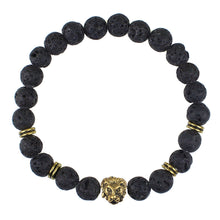 Black Beads Str  Bracelet Lava Rock Stone Animal Lion Leopard Tiger Head Bracelet Men's Bracelet Retro Vintage SM6