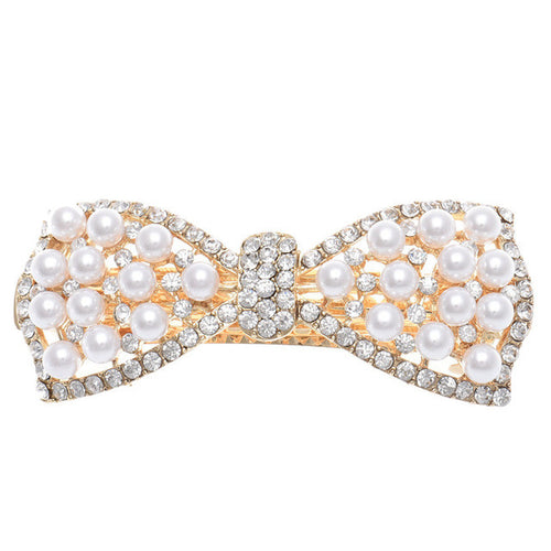1pcs Shine Rhinestone Girls Woman Bow Hairpin Full Diamond Pearl Bow Spring Clip For Hair Care #3546 SM6