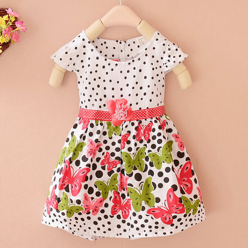 2-4Years Lovely Baby Girls Kids Princess Dress Polka Dots Butterfly One-piece Dresses SM6