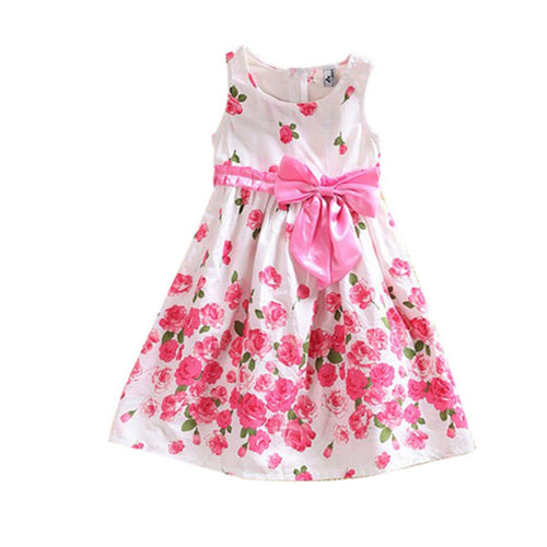 2-6 Years Kids Baby Girls Sleeveless Floral Bow Party Dress Sundress Children Princess Costume DressesSM6