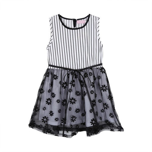 2-7Y Baby Girls Kids Puffed Dress Sleeveless Party Princess Dot Stripe Tutu Dresses SM6
