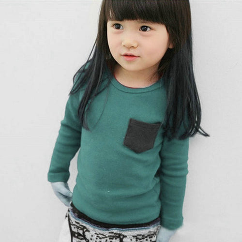 2-7Y Baby Kids Boys Girls Unisex Long Sleeve Clothes Crewneck Children T-shirts Pocket Decor Shirt Clothing PY1 SM6