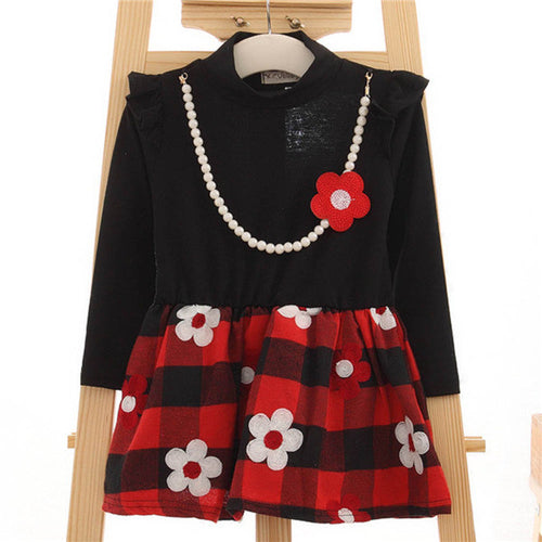 2-7Y Kids Baby Girls Flower Plaids Dress Ruffle Long Sleeve Princess One Piece Party Tutu Dresses PY SM6