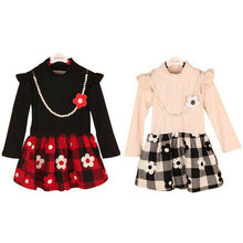 2-7Y Kids Baby Girls Flower Plaids Dress Ruffle Long Sleeve Princess One Piece Party Tutu Dresses PY SM6