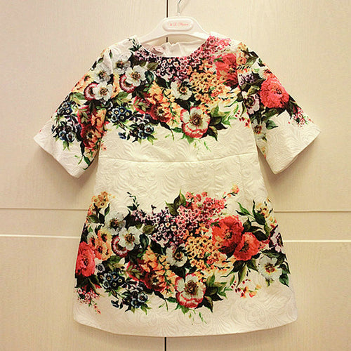 2-7Years One-piece Kids Girls Dress Vintage Floral Print 3/4 Sleeve Baby Mini DressesSM6