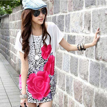 2014Popular Women Short Sleeves Loose Rose Print Dress T Shirt Blouse Fashion Summer Alice8 SM6
