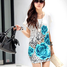 2014Popular Women Short Sleeves Loose Rose Print Dress T Shirt Blouse Fashion Summer Alice8 SM6
