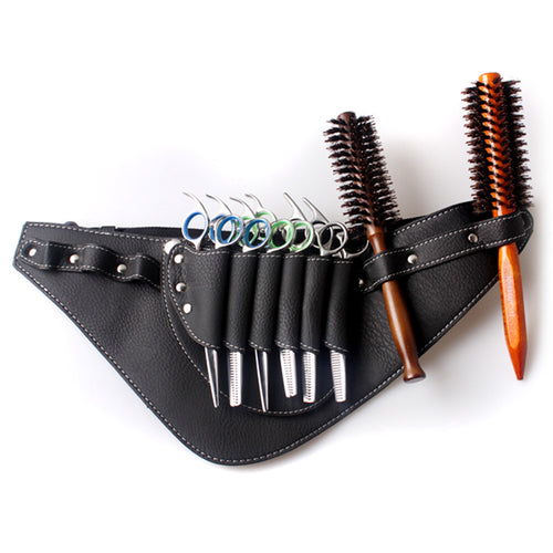 Black Hairdressing Tool Bag with Soft Leather Essential Professional Stylists Hair Scissors Waist Pack SM6