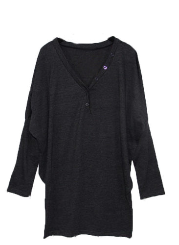 Casual Women Shirt Batwing Sleeve V-neck Loose Button Tops Blouse Casual Shirt Long Shirt Tops SM6