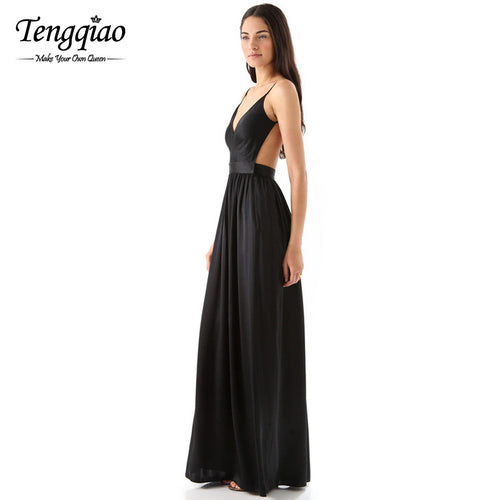 Backless Sexy Deep V Neck Party Dresses Floor Length Elegant Dress Formal Pleated Sleeveless Long Dress SM6